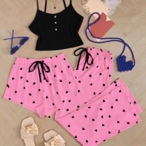 RAMADAN SALE Three Piece Heart print Pj Set soft cotton stuff
