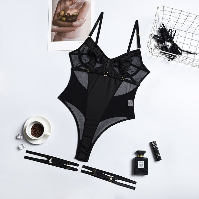 Sensual Lace Bodysuit Women Transparent Sexy Lingerie See Through Black Crotchless Erotic Body - Image 4