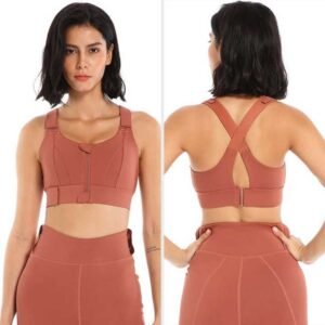 RAMADAN SALE Restock PREMIUM QUALITY FRONT CLOSURE PADDED HIGH IMPACT SPORTS BRA WITH ADJUSTABLE WAIST BAND-RUST Original Spots Bra)